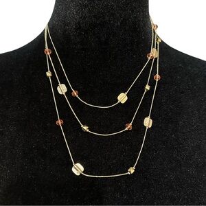 Charming Charlie Necklace Triple Strand Beaded Silver Tone Adjustable Length